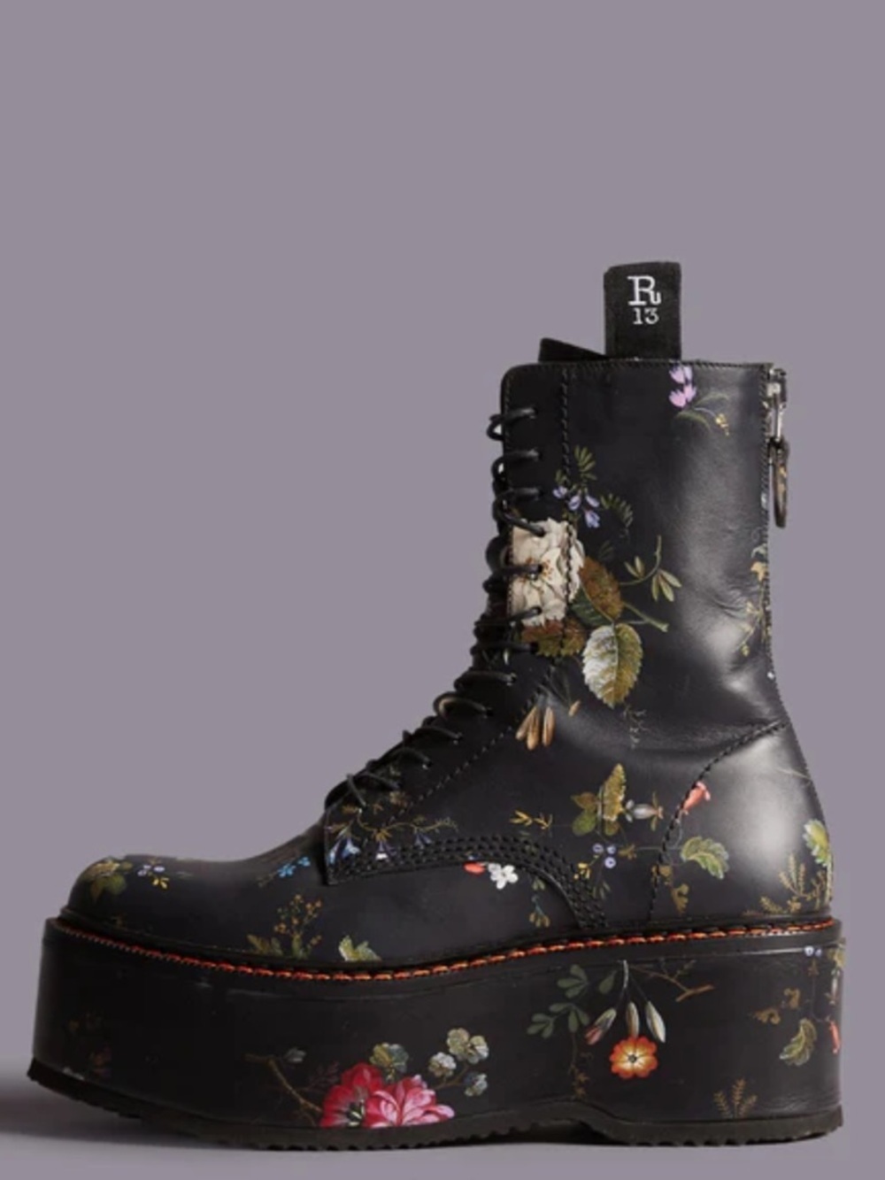 New R13 Double Stack Black Floral Platform Boots Size 39 - Picture 9 of 9